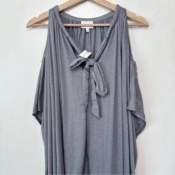 Deletta Anthropologie Womens M/L Tulay  Metallic Shimmer Cold Shoulder Top - Picture 5 of 13